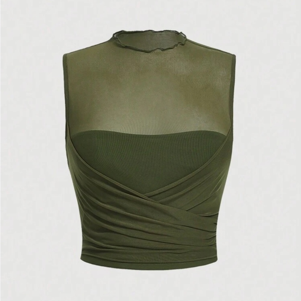 Lettuce Trim Ruched Mesh Crop Top